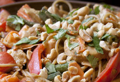 pasta with spicy veg and peanuts