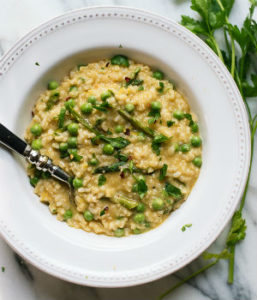 Asparagus, pea, and leek risotto